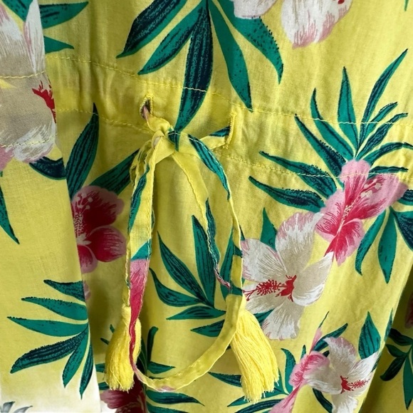 LANDS’ END Tropical Floral Maxi Kaftan Swim Coverup Sz XL Yellow V Neck Cotton - Picture 6 of 9
